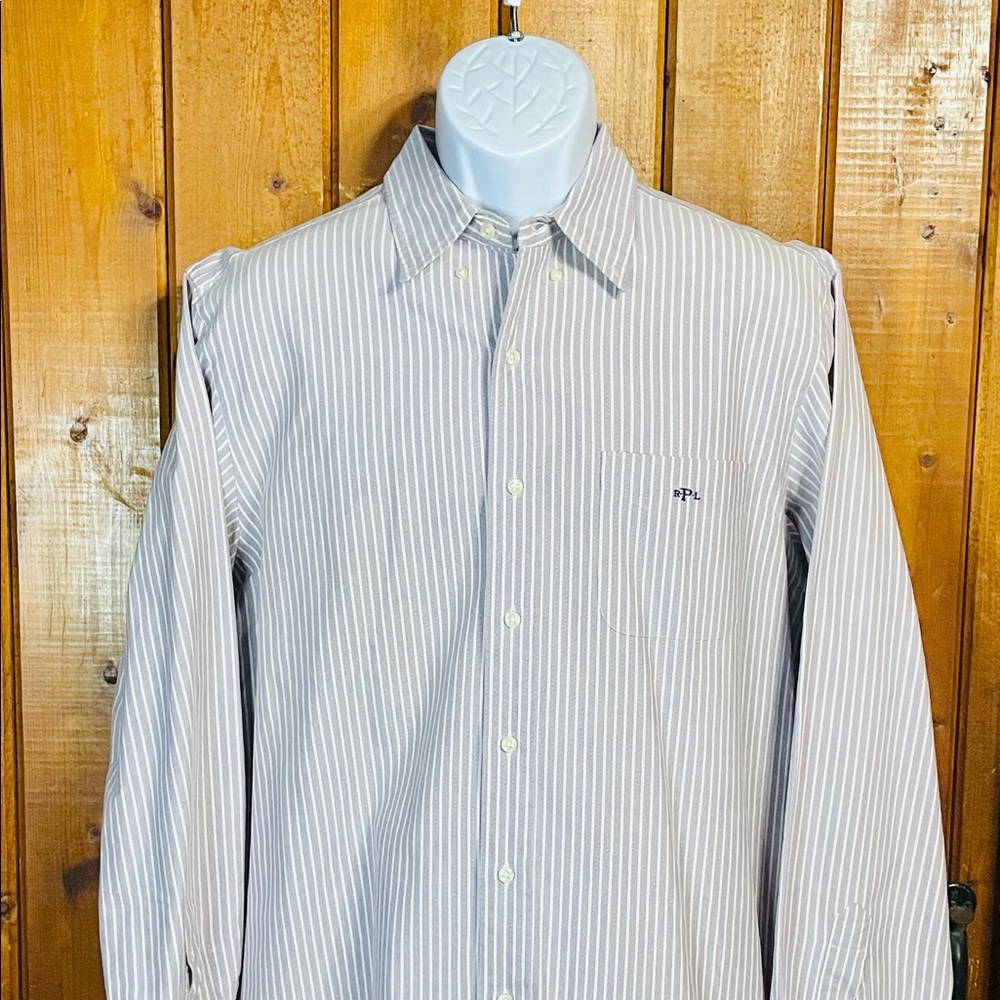 Polo Ralph Lauren Dress Shirt Size L Purple White Classic RPL On Pocket L/sleeve